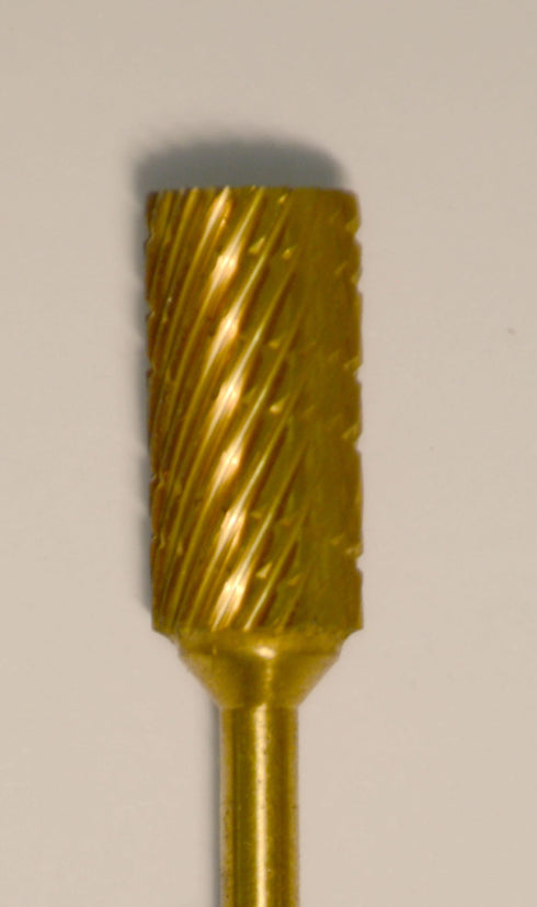 Cylinder (83E) TNT-Coated Dual Cut Regular HP Carbide Bur 83E-GOLD